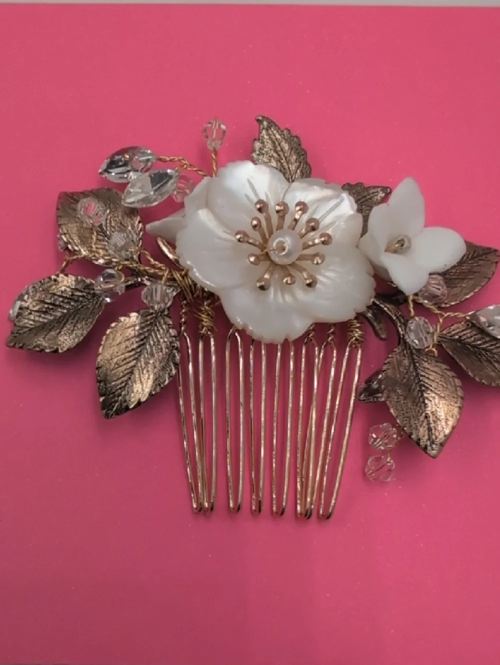 Gold Floral Hair Comb Set with White Flowers